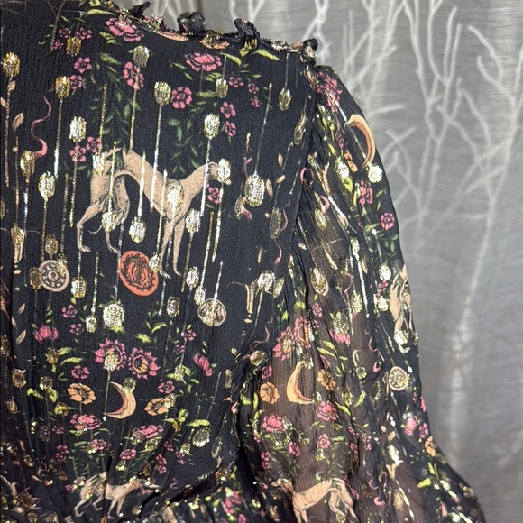 Sandro Paris Pleated Hound Print Metallic Dress 38/6 - Picture 11 of 12